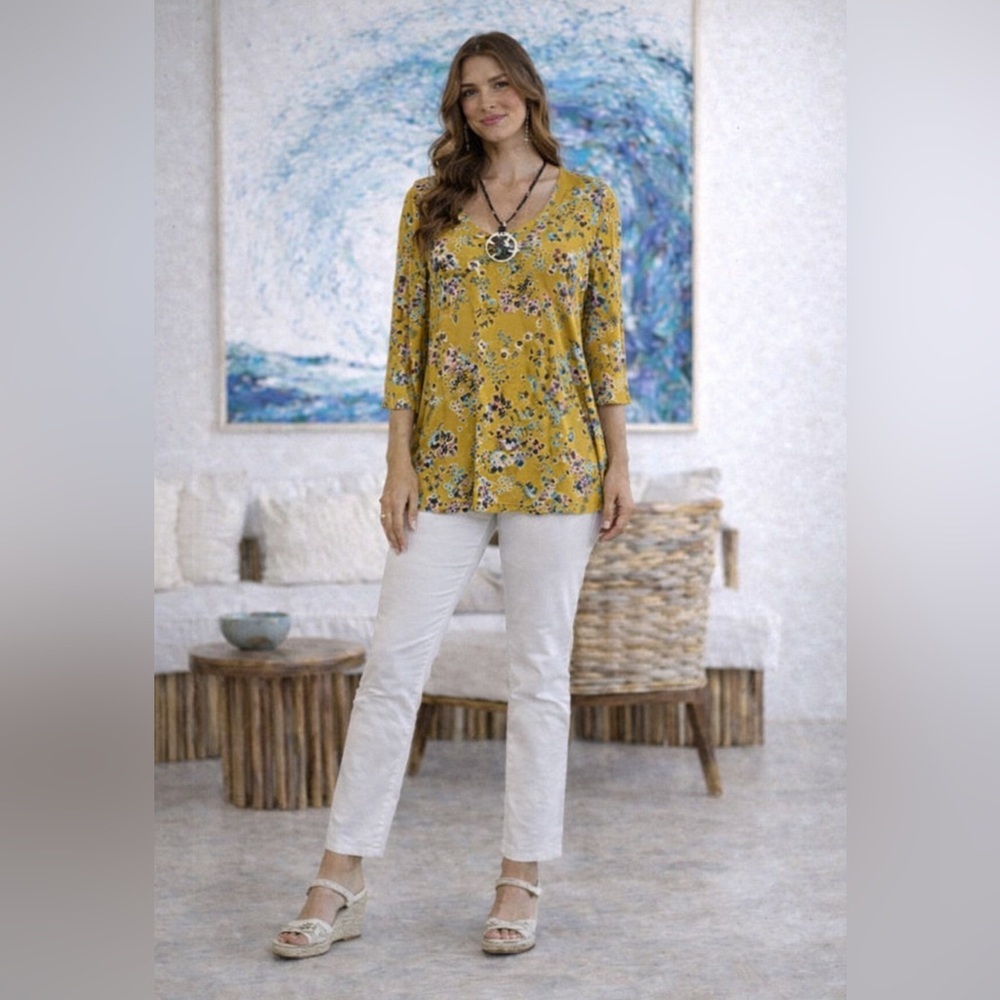 Floral mustard yellow floral top Xl